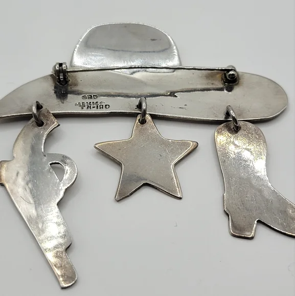 Vintage 925 Sterling Silver Taxco Mexico Large Western Cowboy Hat Pin Brooch - Picture 11 of 12